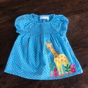 Blue Smocked Giraffe Appliqué Top